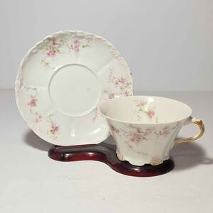Haviland Limoges Teacup and Saucer Pink Flowers Vintage